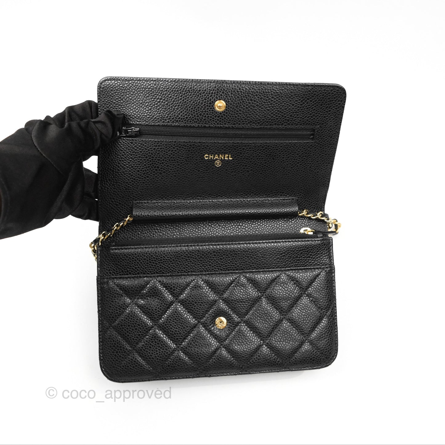 Chanel Quilted Classic Wallet On Chain WOC Black Caviar Gold Hardware