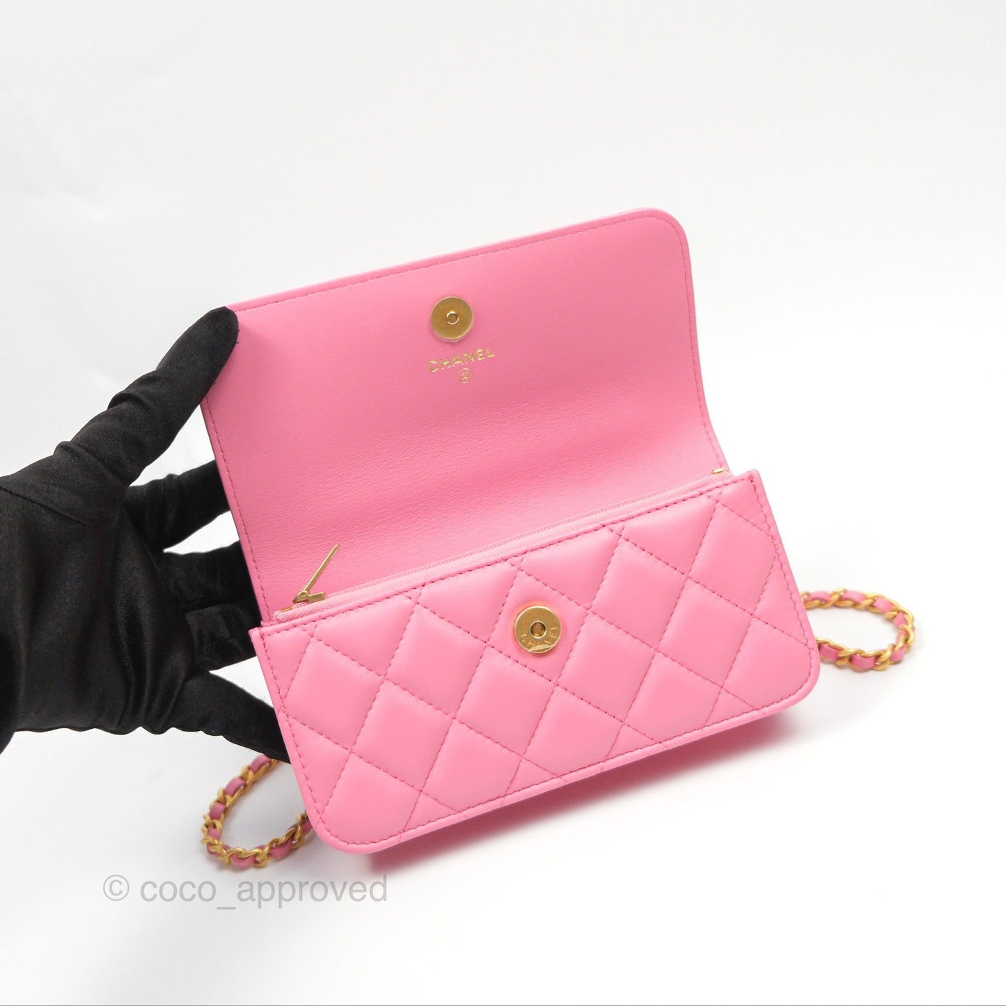 Chanel Top Handle Mini WOC Phone Holder with Chain Pink Lambskin