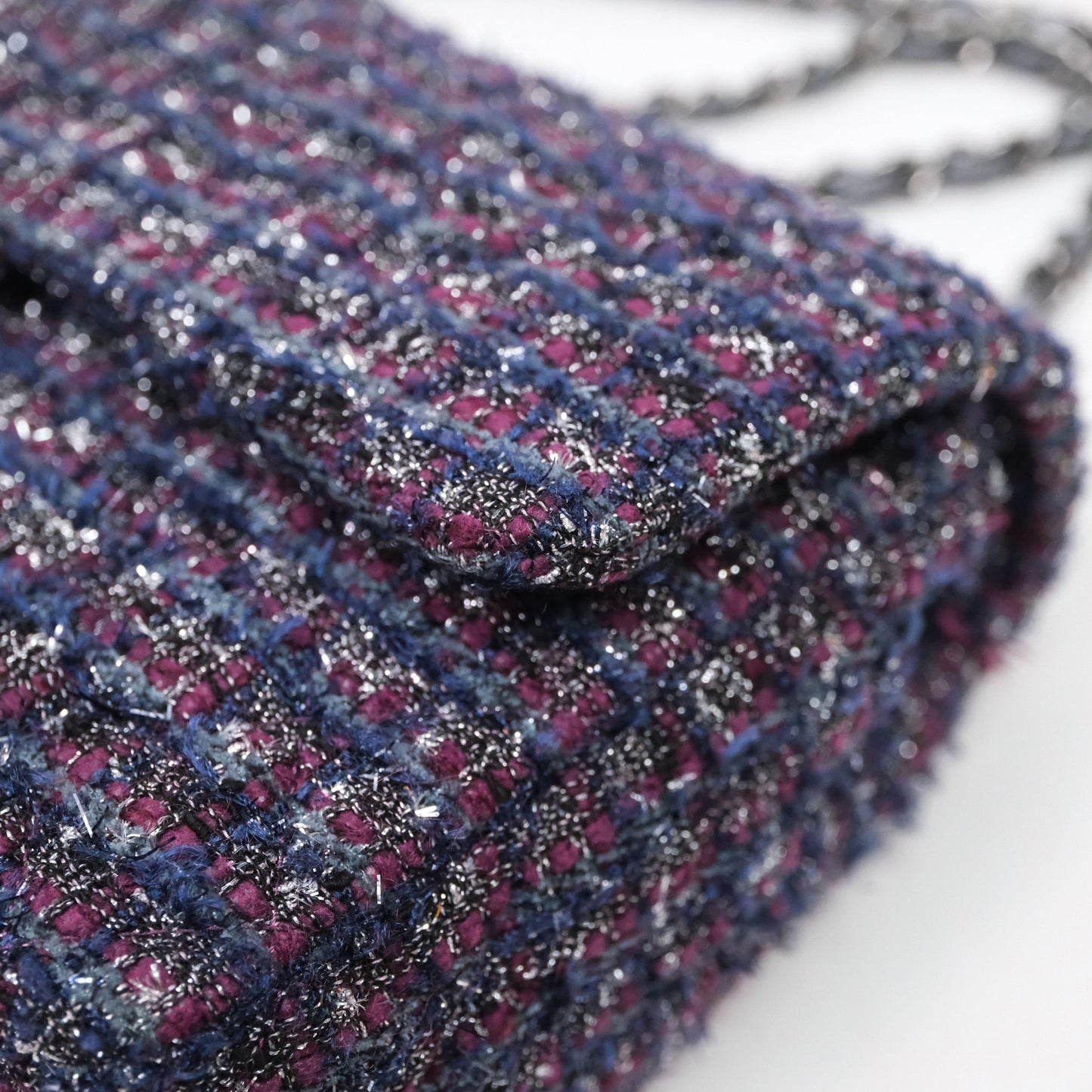 Chanel Classic M/L Medium Double Flap Purple Tweed Glitter Gun Metal