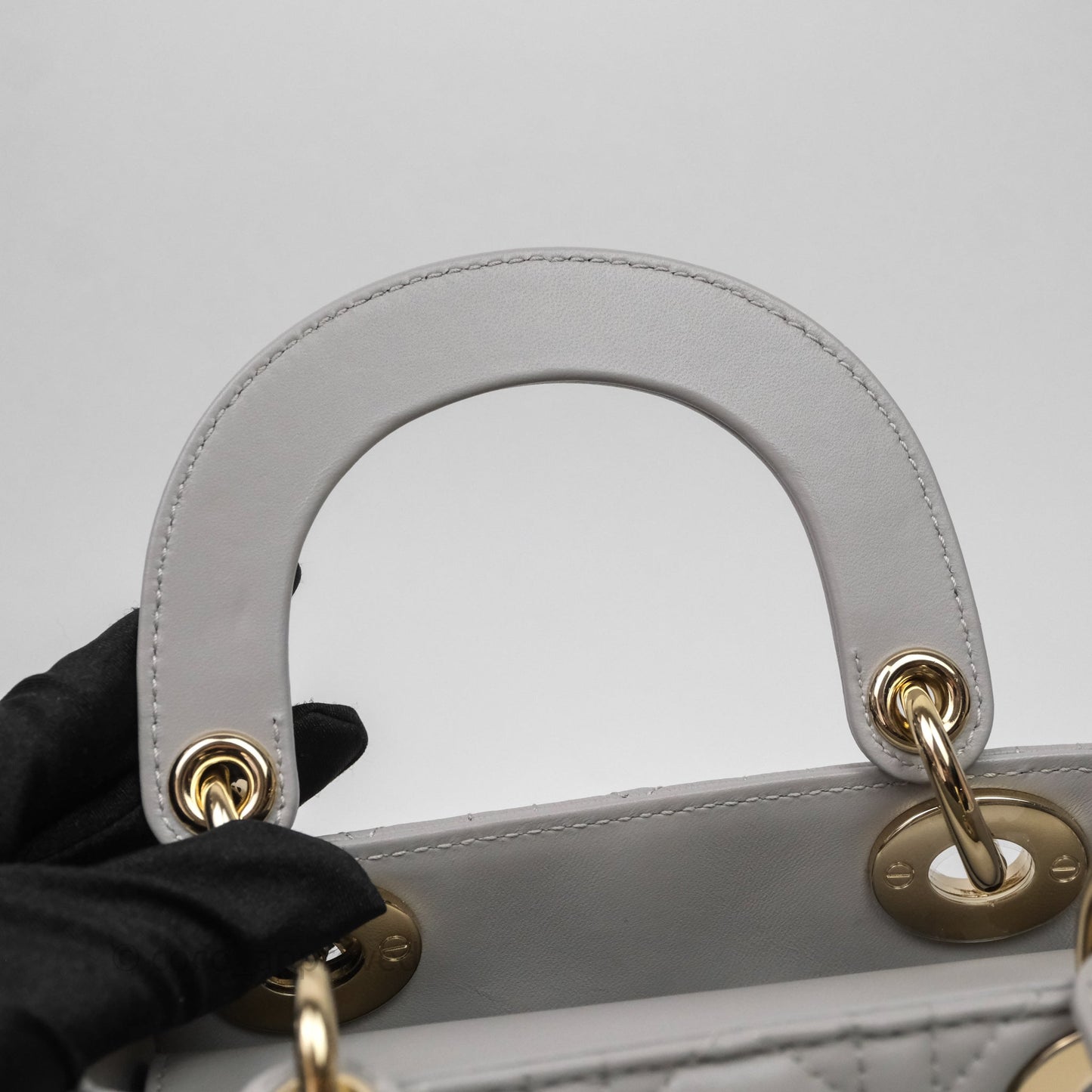 Christian Dior Mini Lady Dior Gray Lambskin Cannage Diamonds Gold Hardware