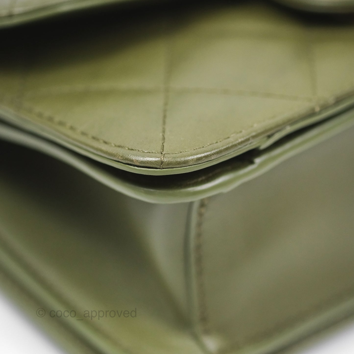 Chanel Small Coco Lady Quilted Flap Bag With Top Handle Olive Green Calfskin Gold Hardware