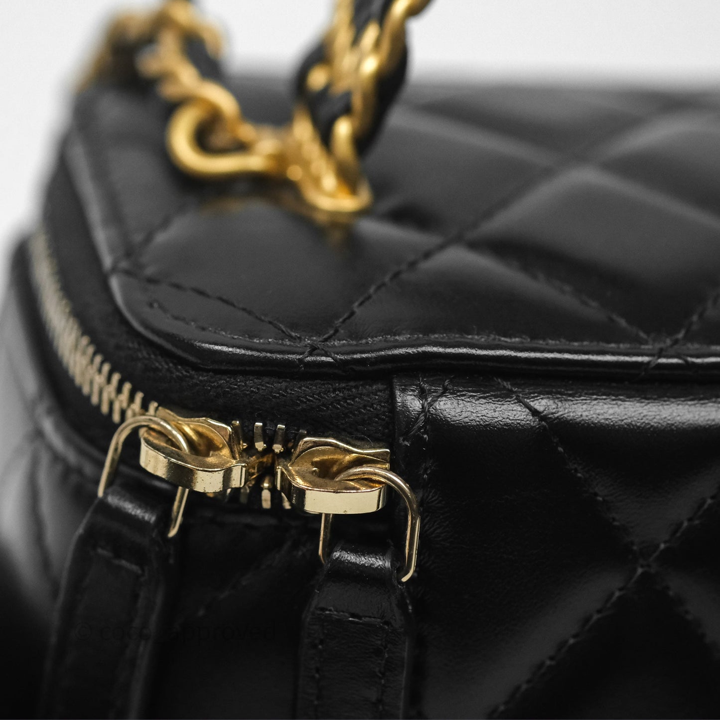 Chanel Vanity Rectangular with Top Handle Black Lambskin Aged Gold Hardware