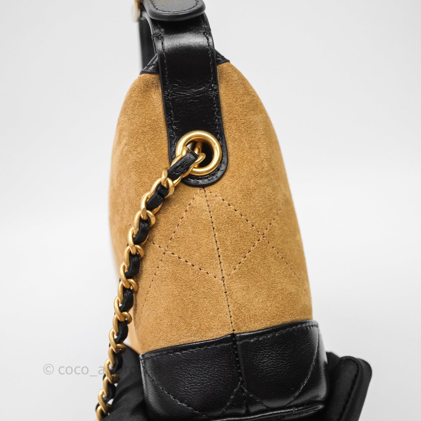 Chanel Hobo with Chain Brown Suede/ Black Calfskin Gold Hardware