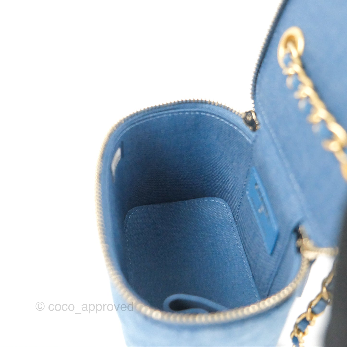 Chanel Mini Pearl Crush Vanity With Chain Denim Aged Gold Hardware