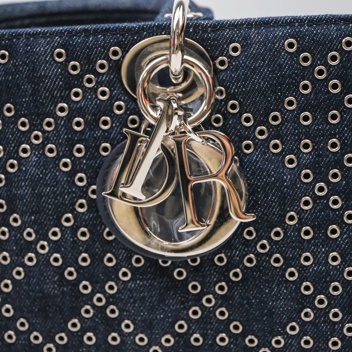 Christian Dior Medium Lady D-Joy Denim Eyelet Silver Hardware