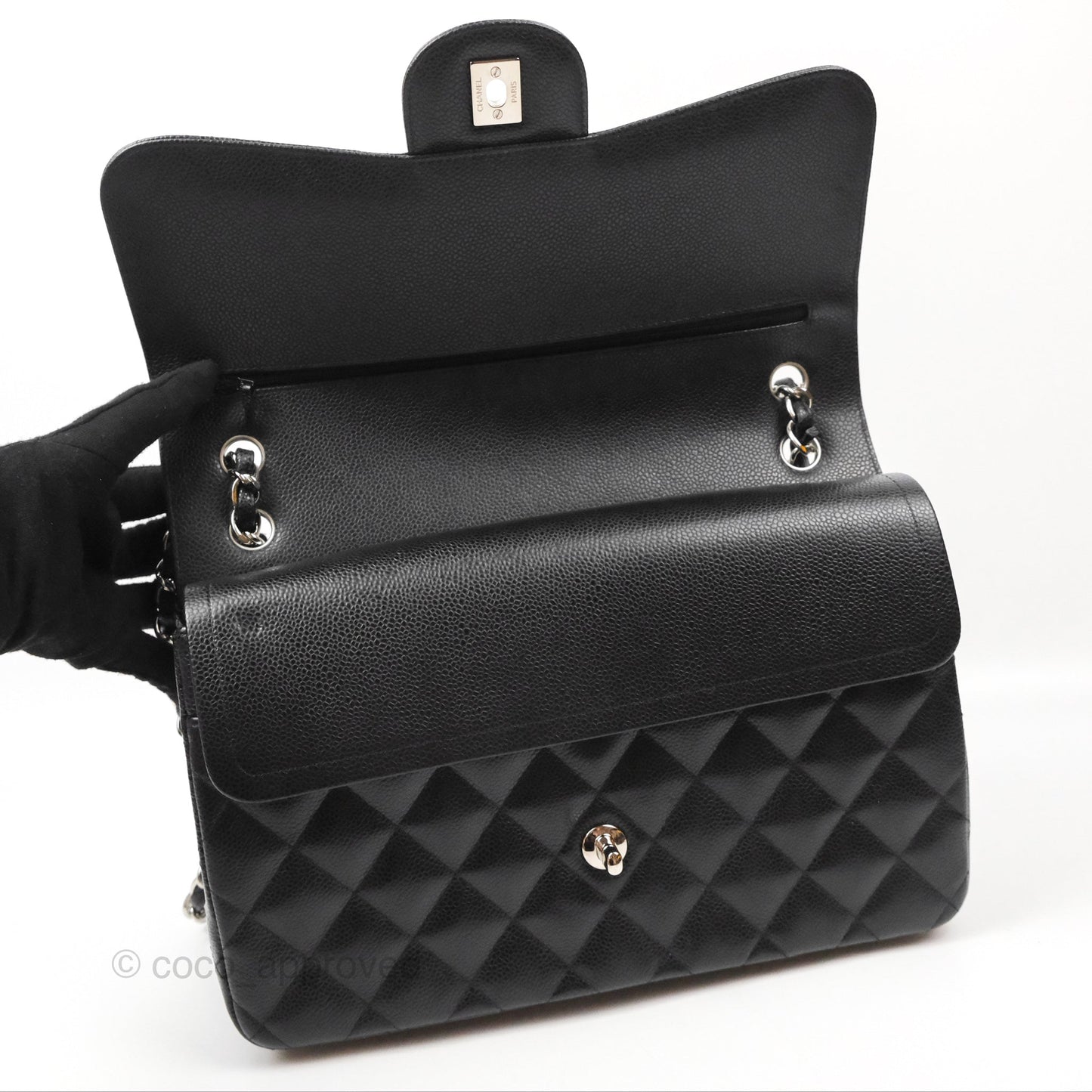 Chanel Jumbo Double Flap Quilted Black Caviar Silver Hardware