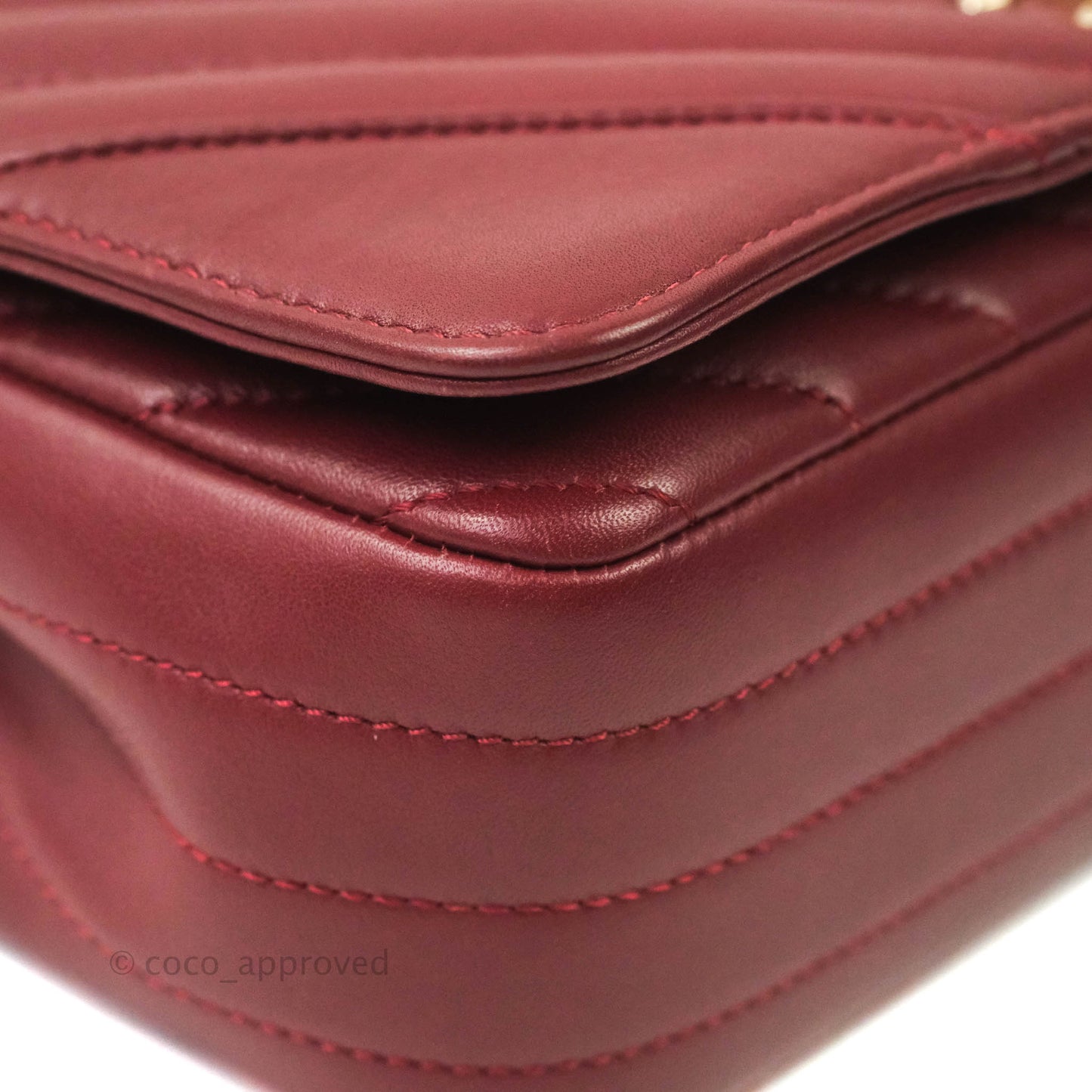 Chanel Small Statement Chevron Flap Bag Burgundy Lambskin Gold Hardware