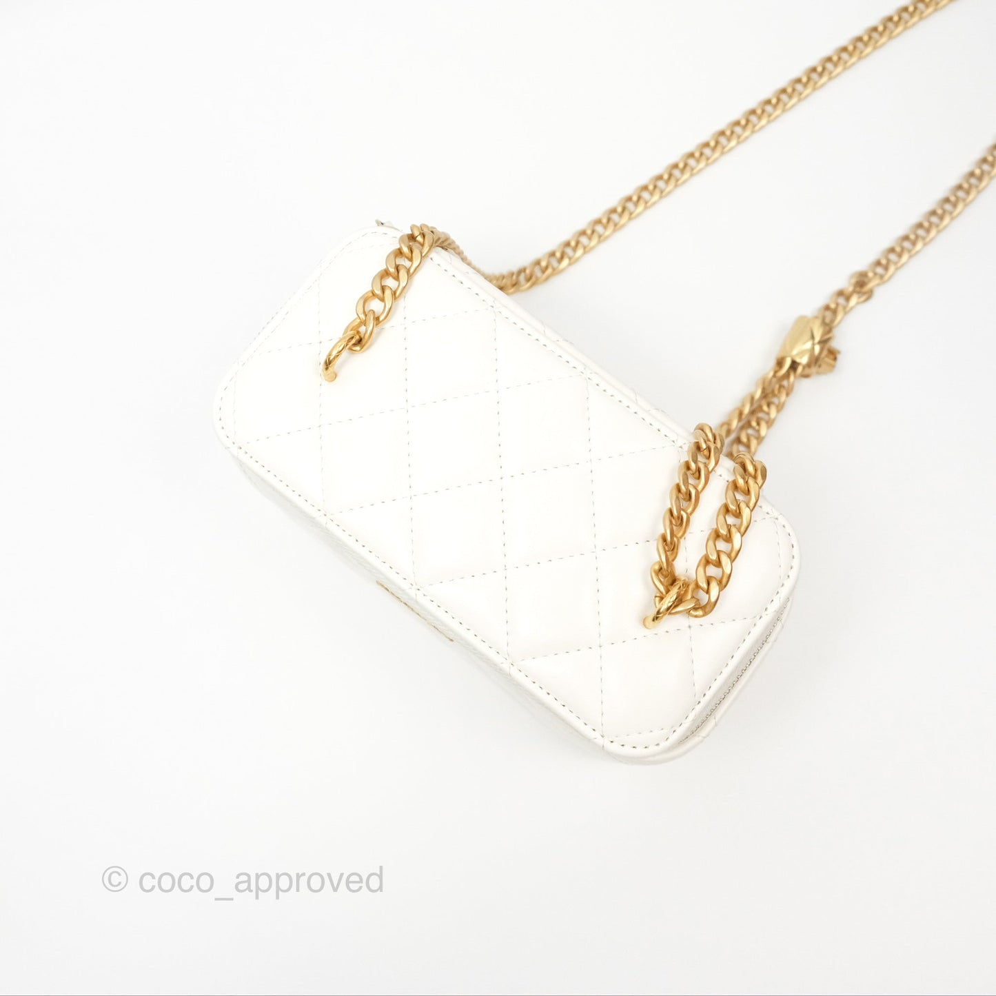 Chanel All Slide Vanity with Adjustable Chain White Lambskin Aged Gold Hardware