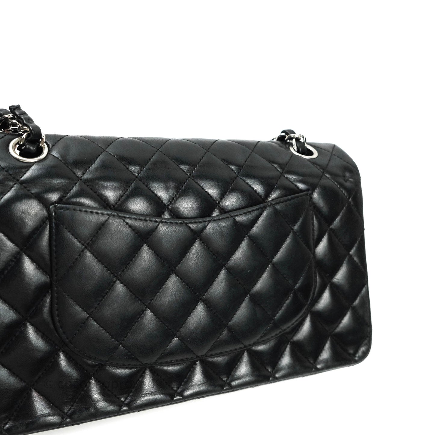 Chanel Classic M/L Medium Double Flap Bag Black Lambskin Silver Hardware
