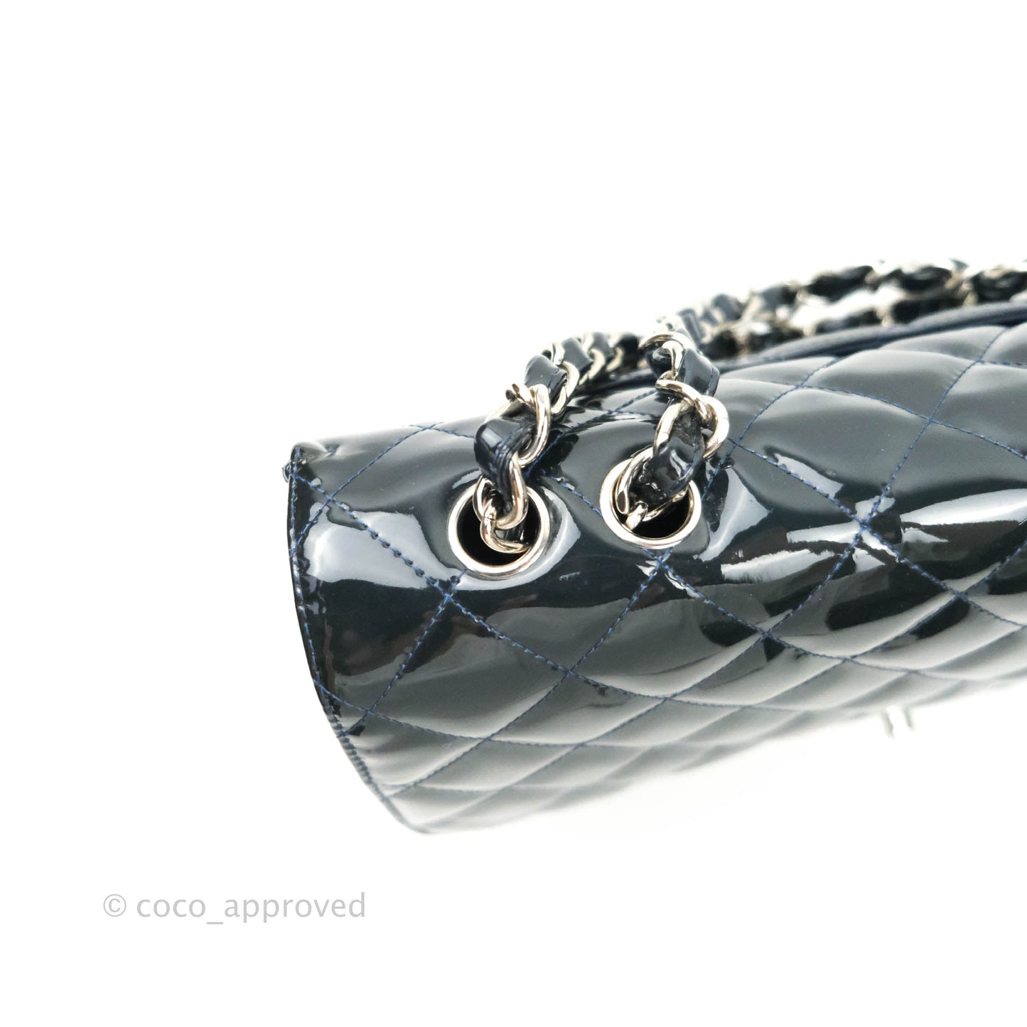 Chanel Jumbo Single Flap Teal Blue Patent Silver Hardware