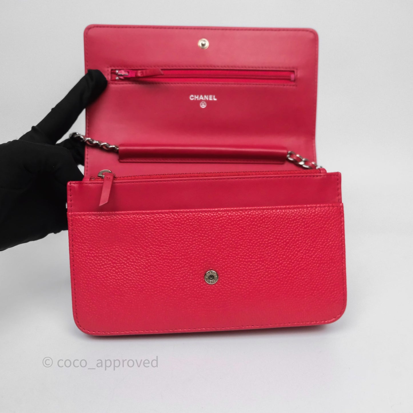 Chanel CC Wallet On Chain WOC Dark Pink Caviar Silver Hardware