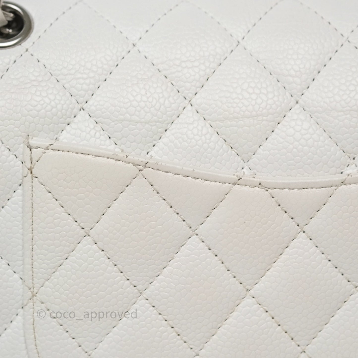 Chanel M/L Medium Classic Flap Quilted White Caviar Silver Hardware
