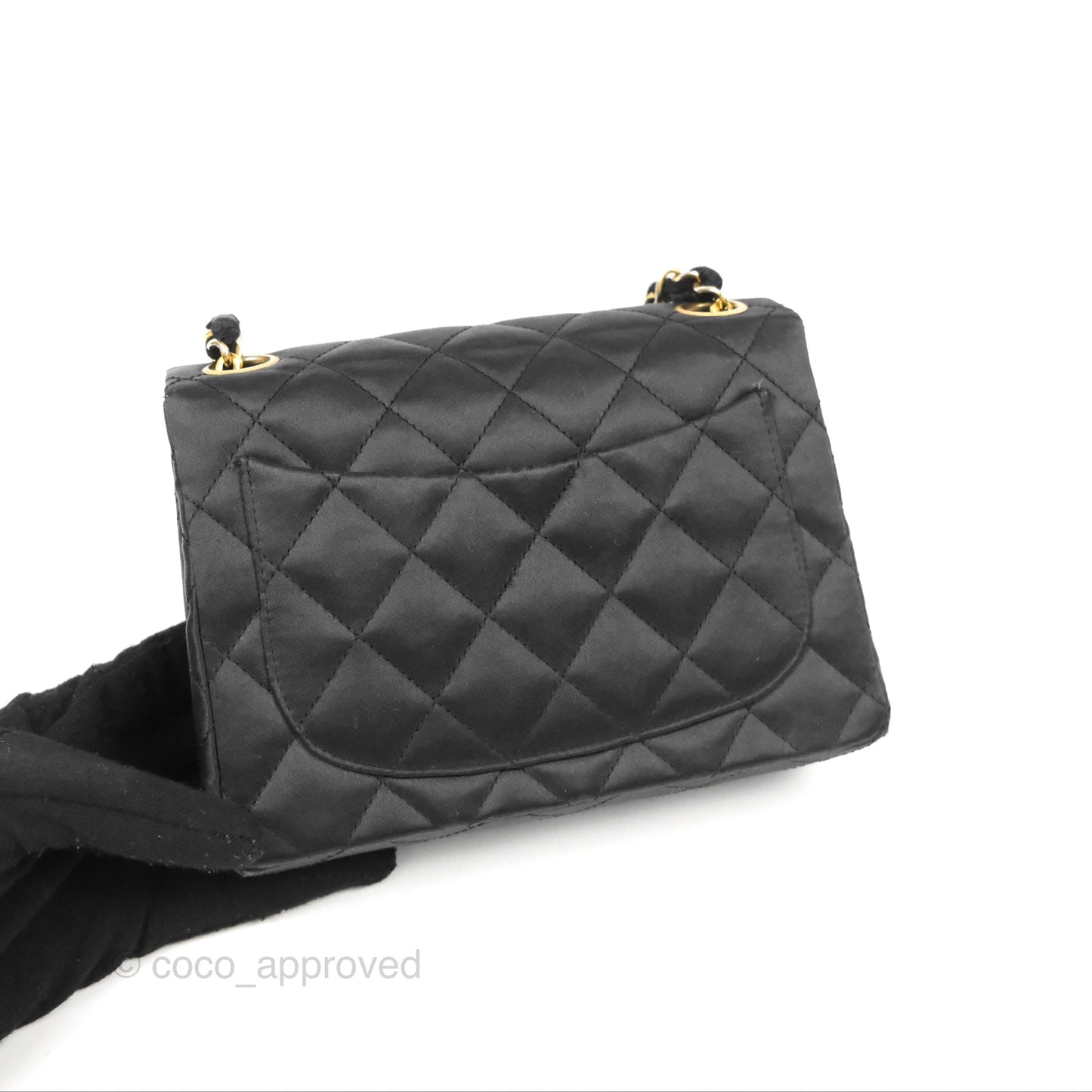 Chanel Mini Square Black Satin Gold Hardware