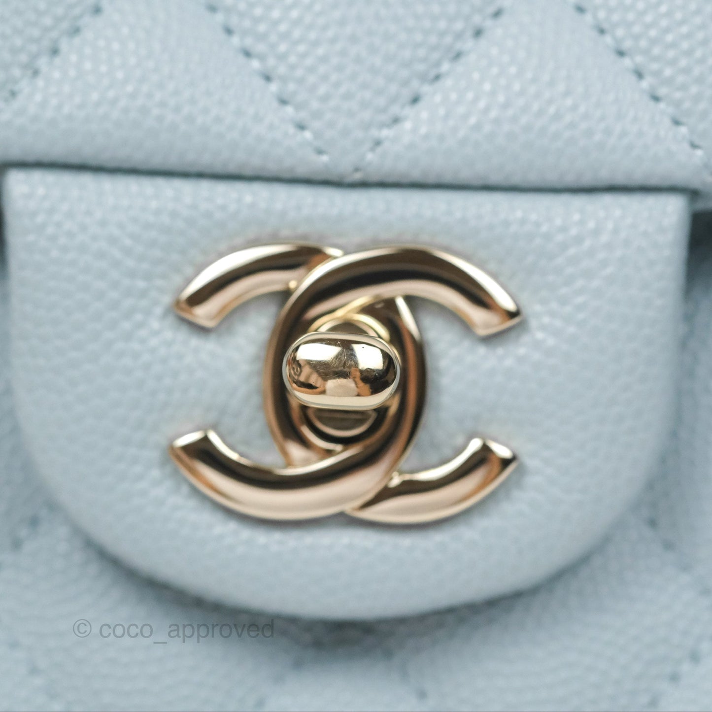 Chanel Small Classic Quilted Flap Light Blue Caviar Gold Hardware