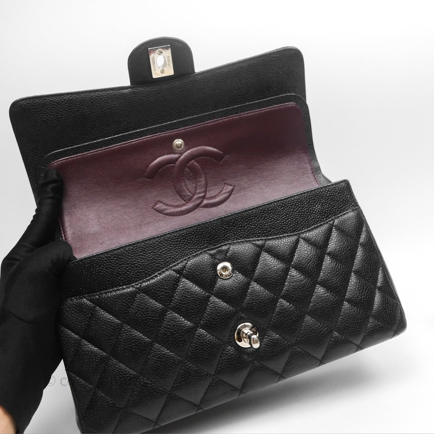Chanel Classic M/L Medium Flap Quilted Black Caviar Silver Hardware