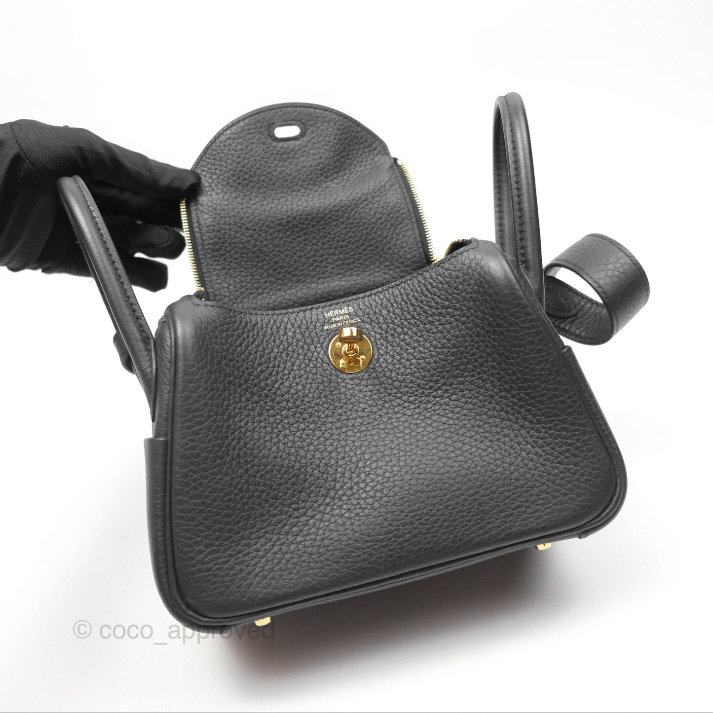 Hermès Mini Lindy 20 Noir 89 Clemence Gold Hardware