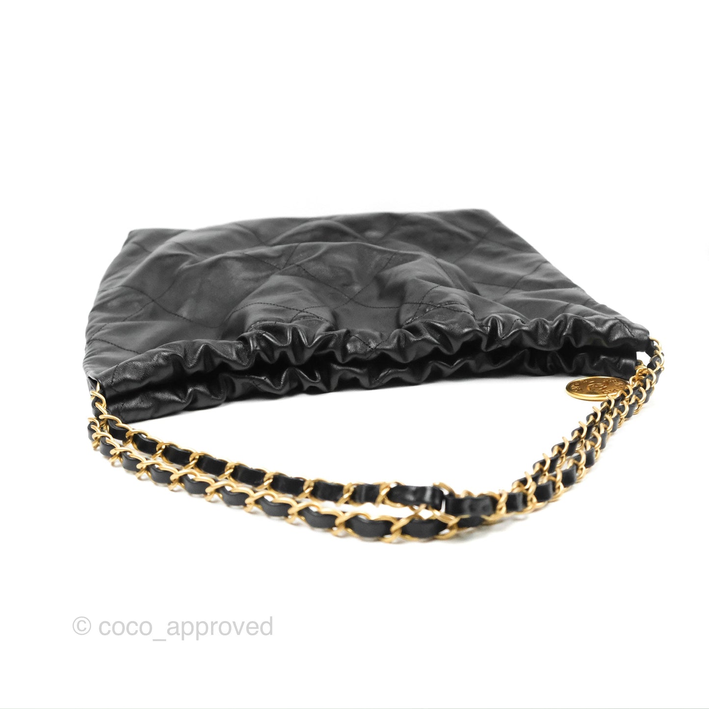 Chanel 22 Medium Black Shiny Calfskin Aged Gold Hardware