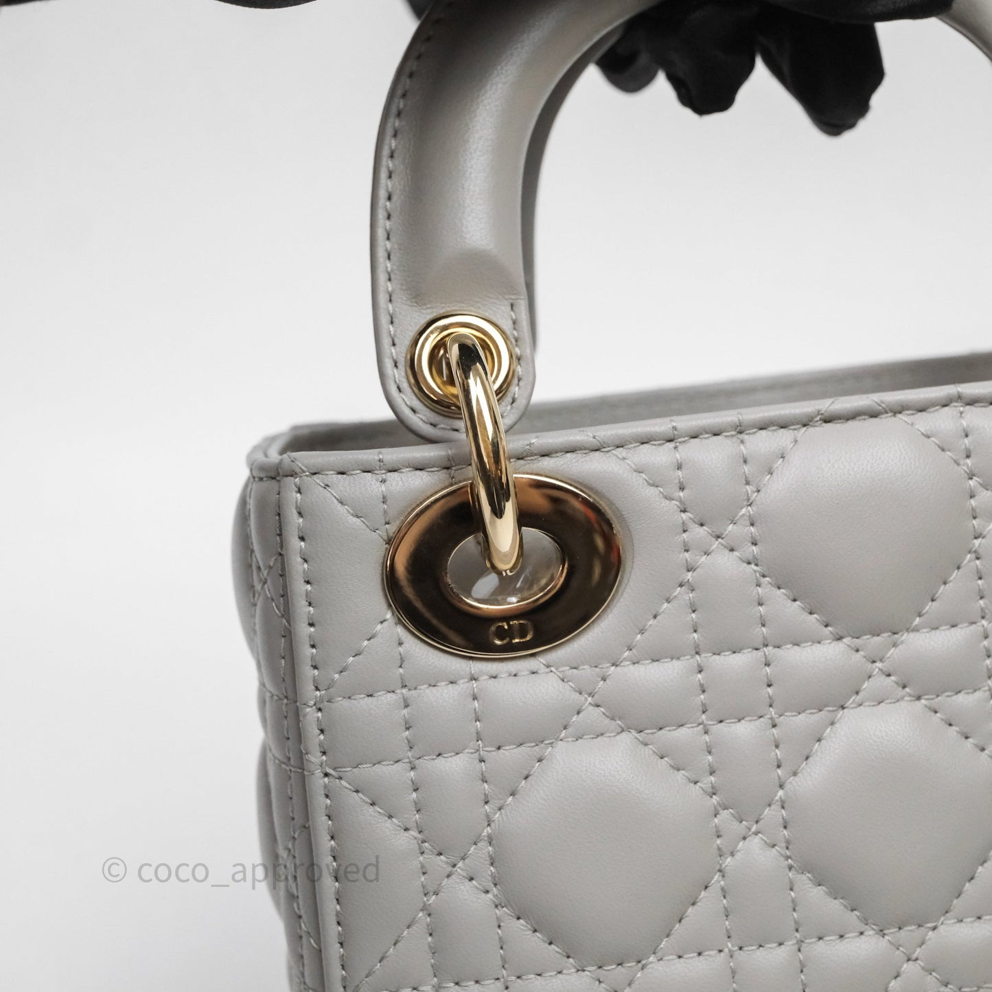 Christian Dior Mini Lady Dior Gray Lambskin Cannage Diamonds Gold Hardware