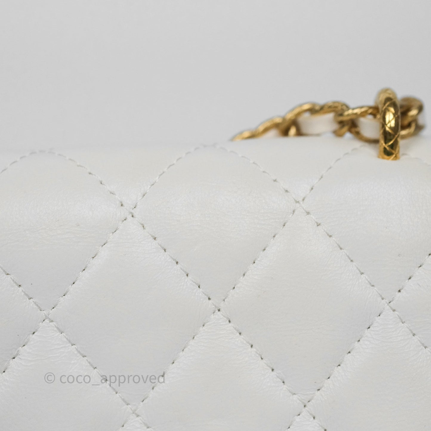 Chanel Dynasty Phone Holder with Chain White Ivory Lambskin Aged Gold Hardware