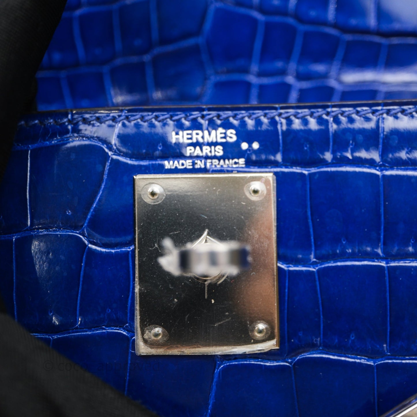 Hermès Kelly 28 Blue Croc Palladium Hardware