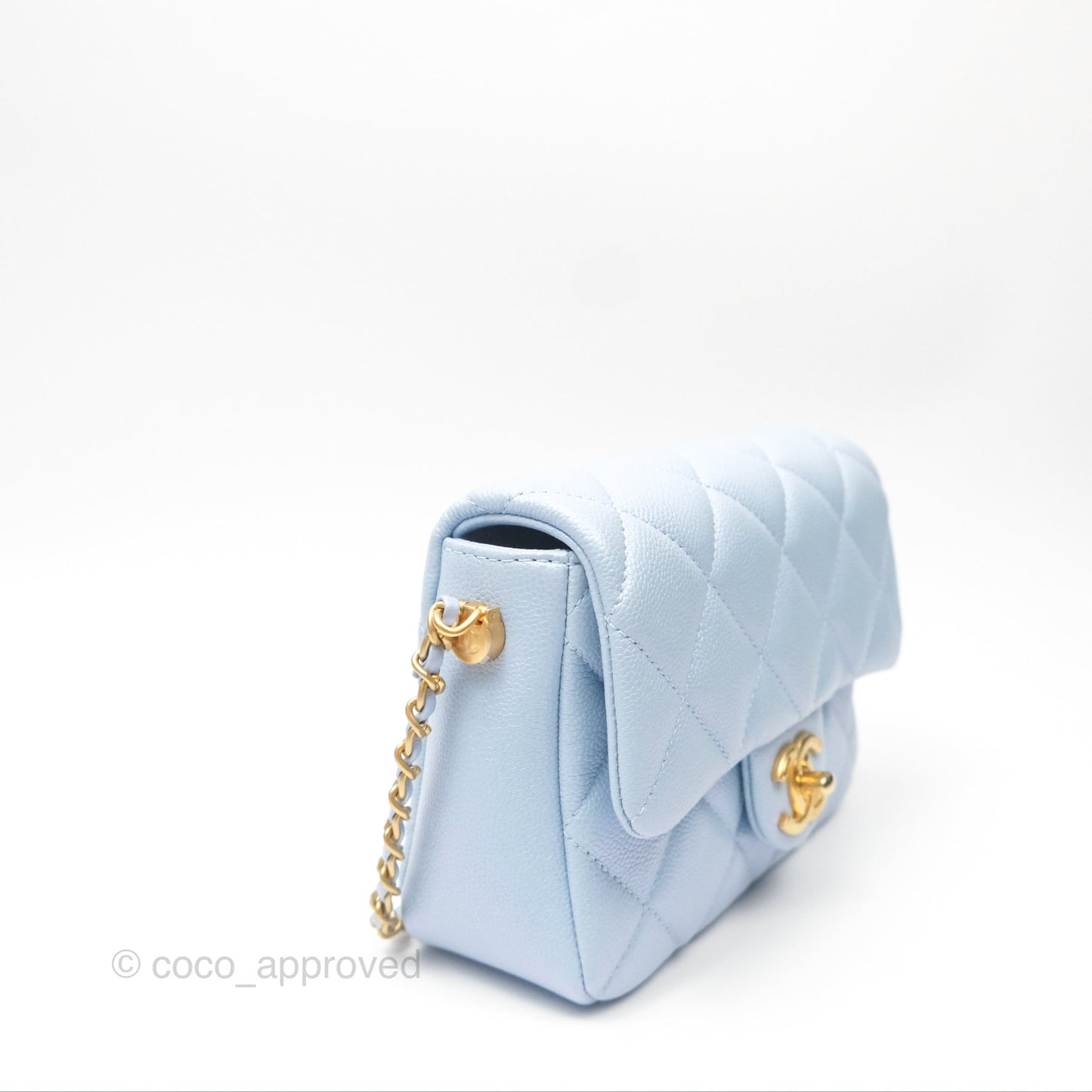 Chanel Quilted My Perfect Mini Iridescent Blue Caviar Aged Gold Hardware