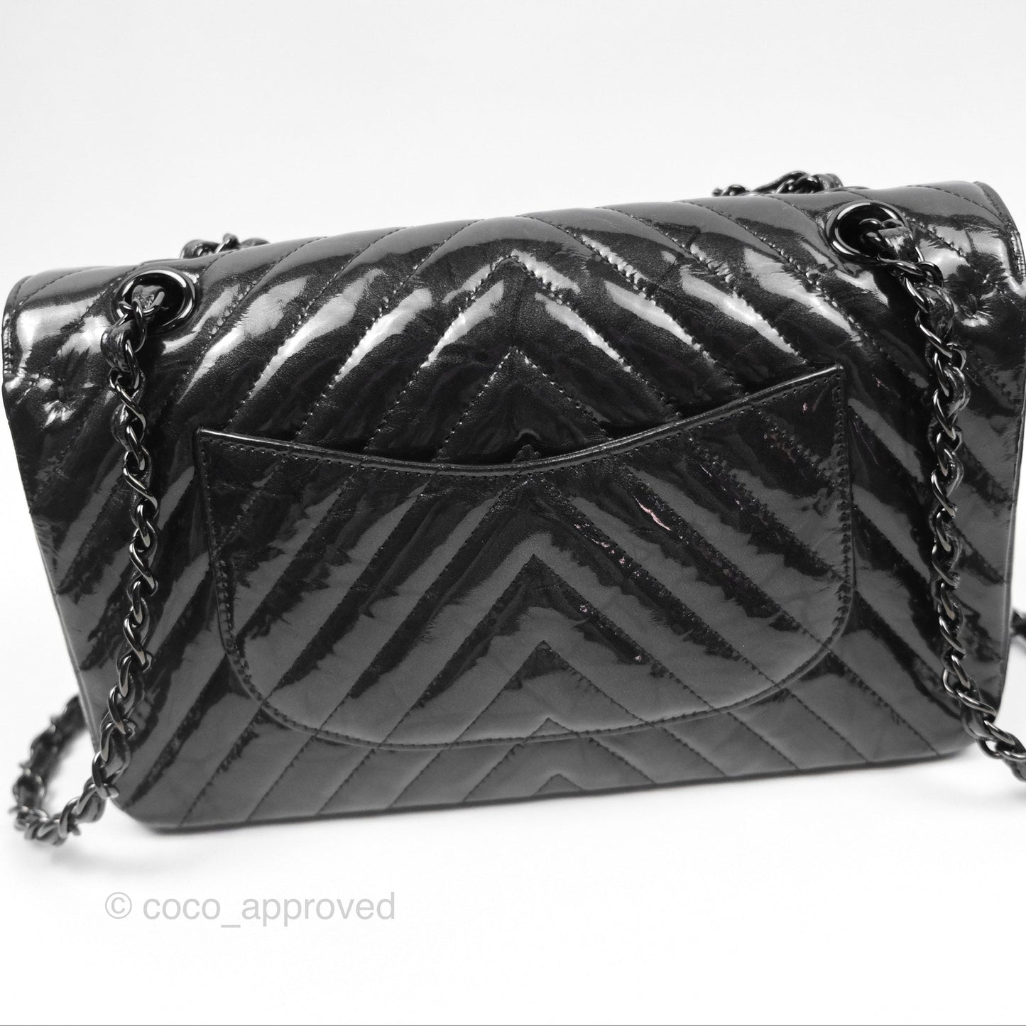Chanel Classic Chevron M/L Medium Double Flap So Black Patent Calfskin