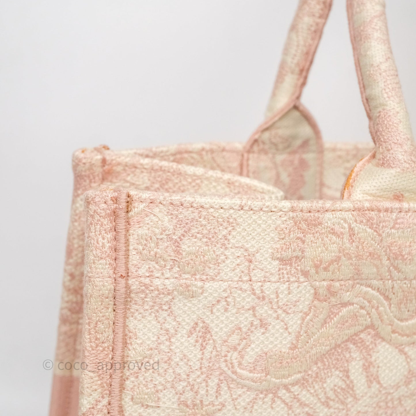 Christian Dior Medium Book Tote Ecru and Pink Toile de Jouy Embroidery