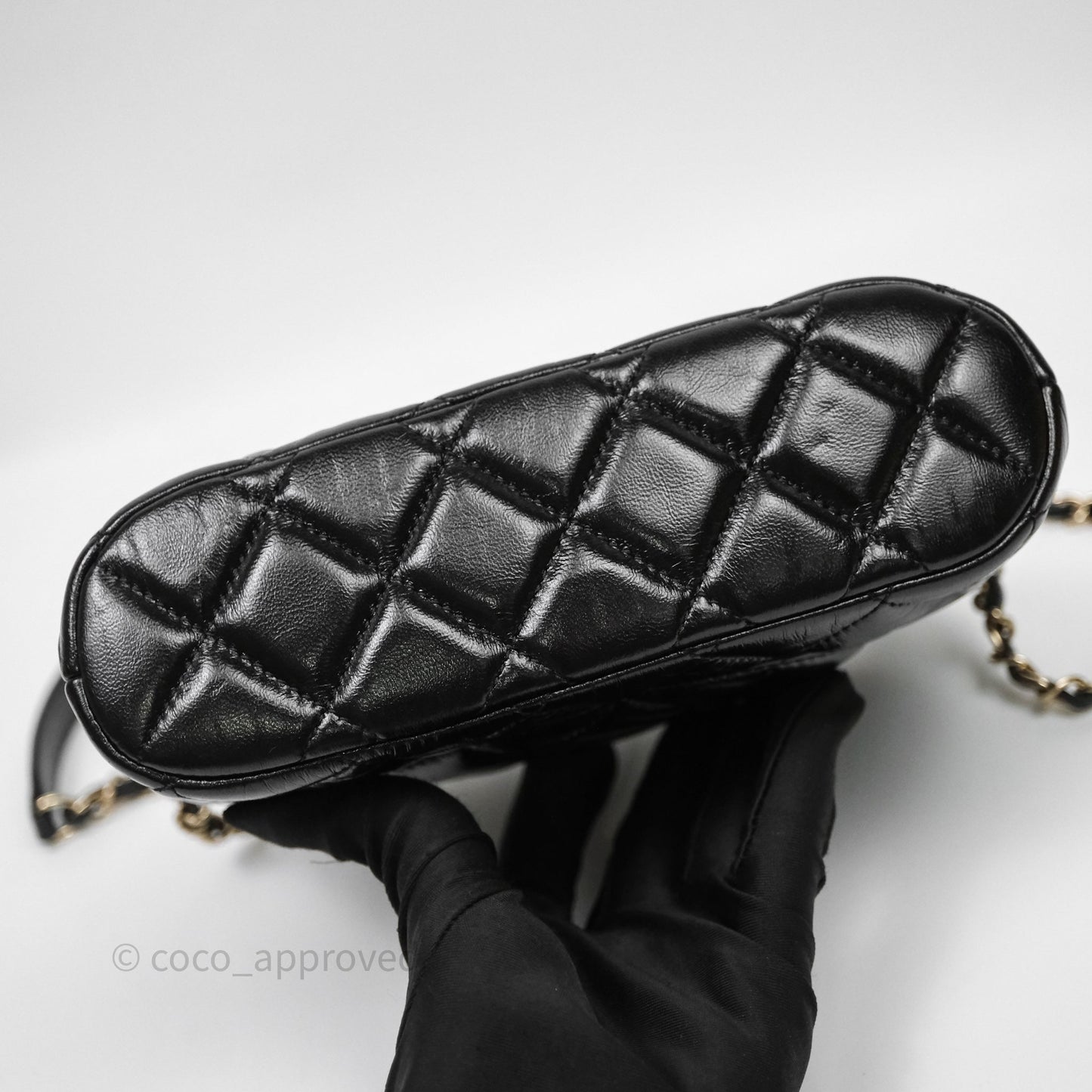 Chanel Handle Clutch with Chain Black Shiny Lambskin Gold Hardware