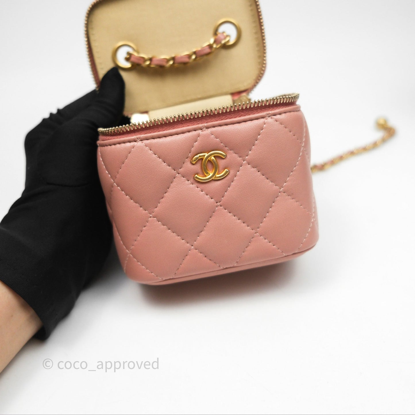 Chanel Mini Pearl Crush Vanity With Chain Pink Gold Hardware