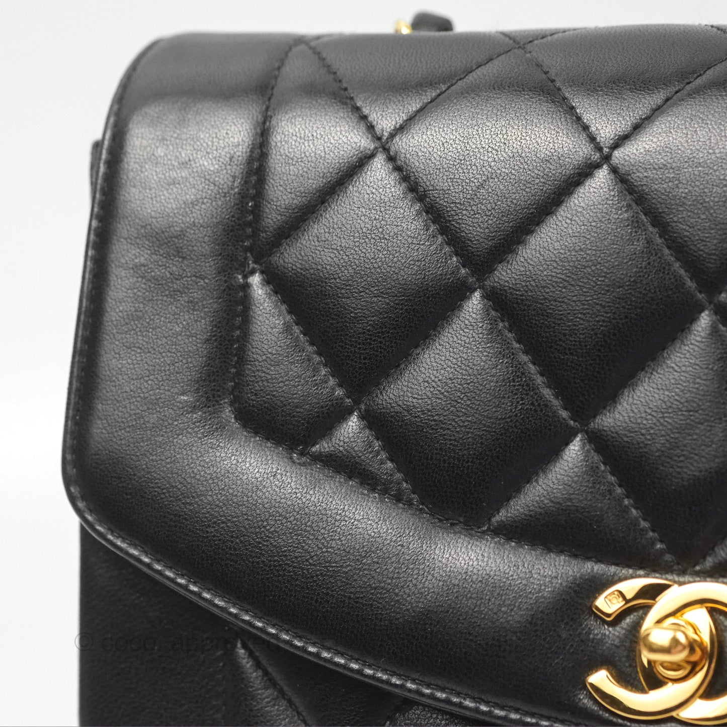 Chanel Vintage Small Quilted Classic Diana Flap Bag Black Lambskin 24K Gold Hardware