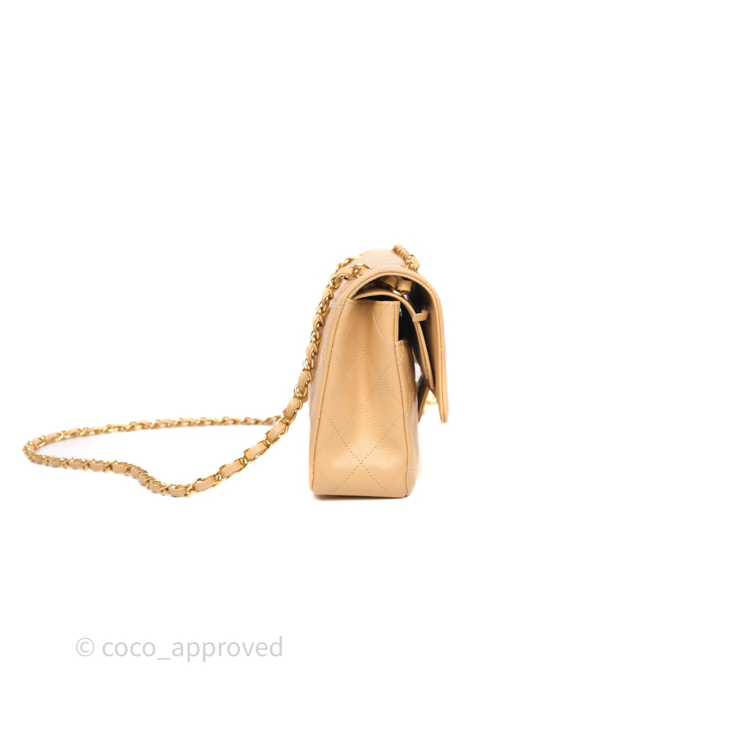 Chanel Classic M/L Medium Flap Quilted Beige Caviar Gold Hardware