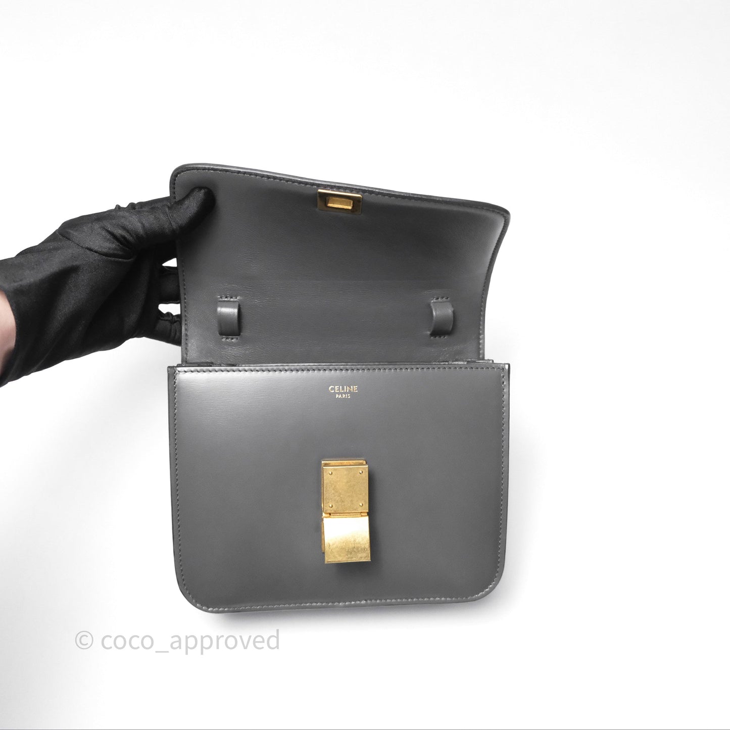 Celine Teen Classic Box Flap Dark Grey Box Calfskin
