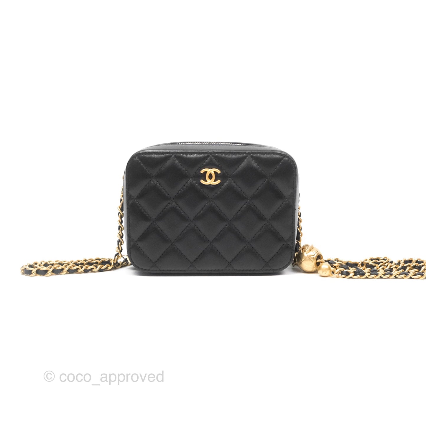 Chanel Pearl Crush Mini Camera Case Quilted Black Lambskin Aged Gold Hardware