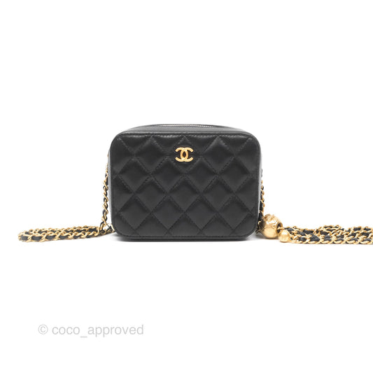 Chanel Pearl Crush Mini Camera Case Quilted Black Lambskin Aged Gold Hardware