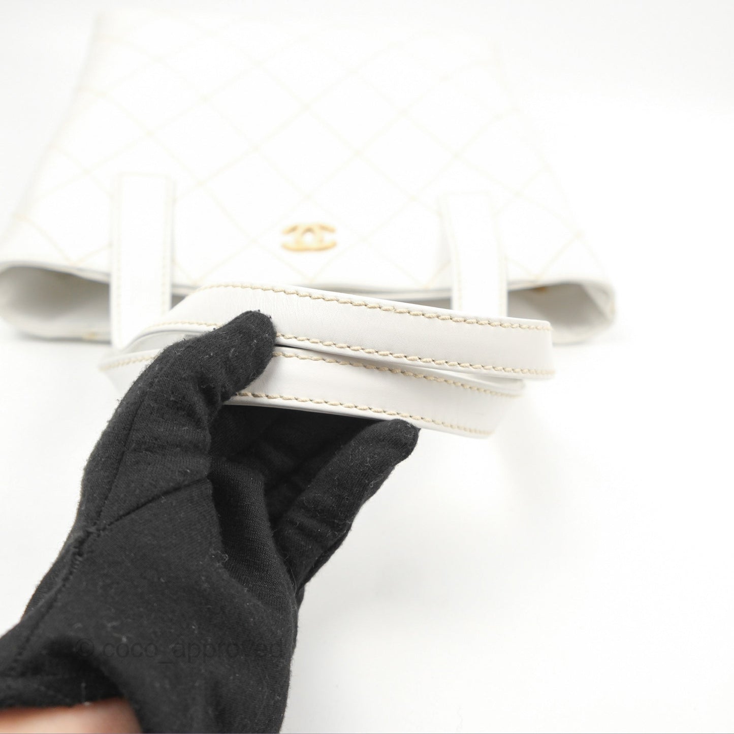 Chanel Vintage Quilted CC Tote Bag White Calfskin Gold Hardware