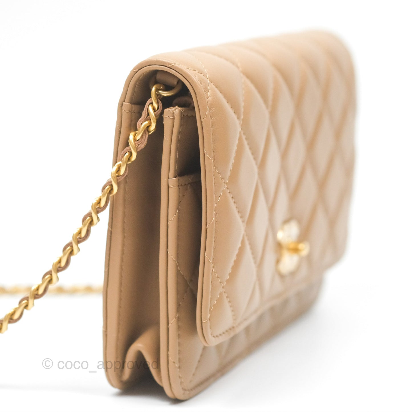 Chanel Quilted Pearl Crush Wallet on Chain WOC Beige Lambskin Aged Gold Hardware