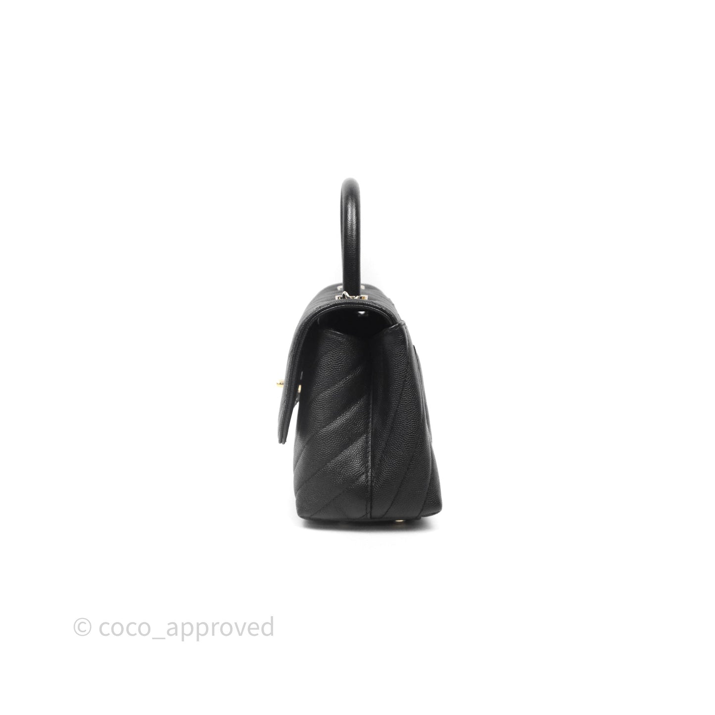Chanel Small Coco Handle Chevron Black Caviar Gold Hardware Lizard Handle