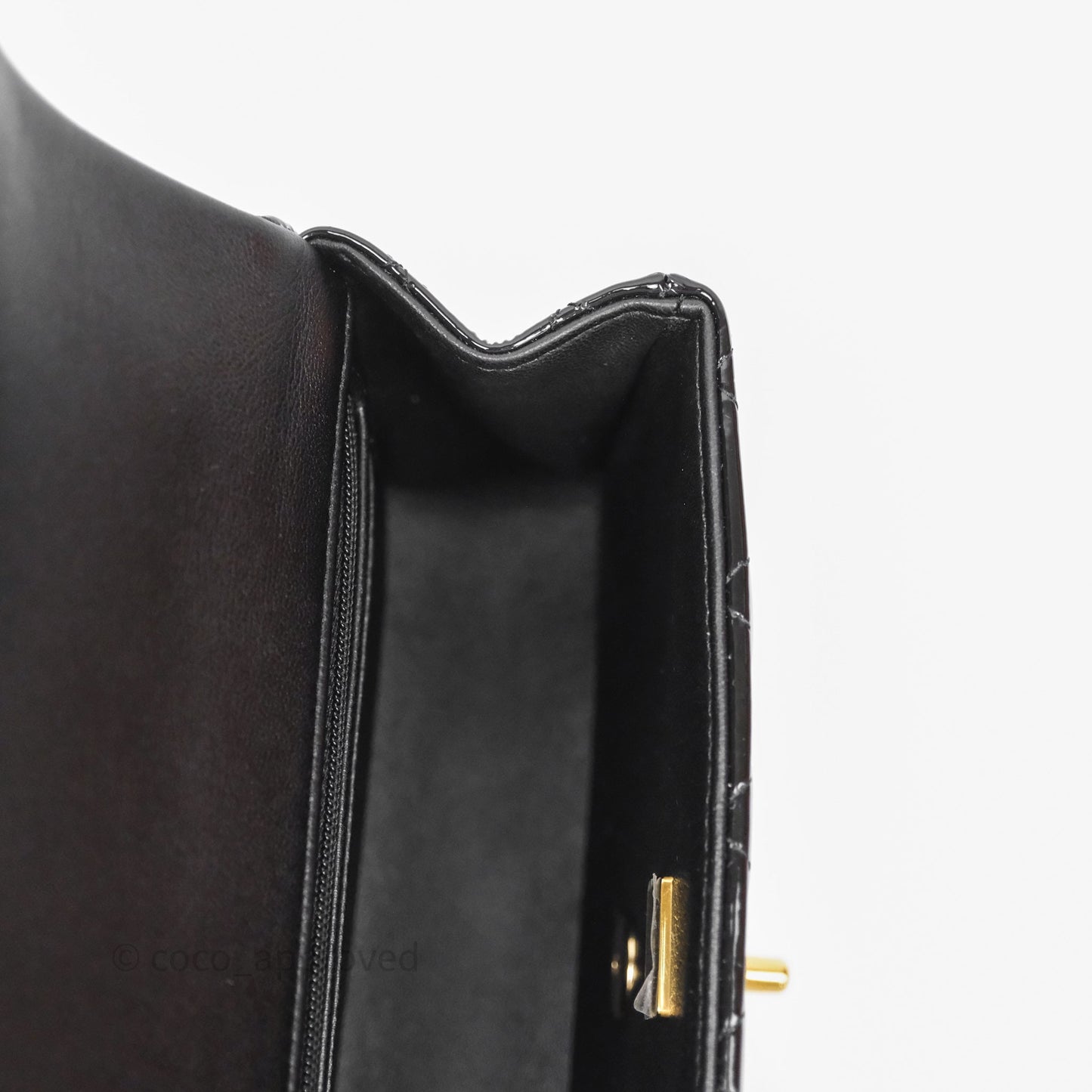 Chanel Top Handle Mini Rectangular Flap Black Patent Gold Hardware