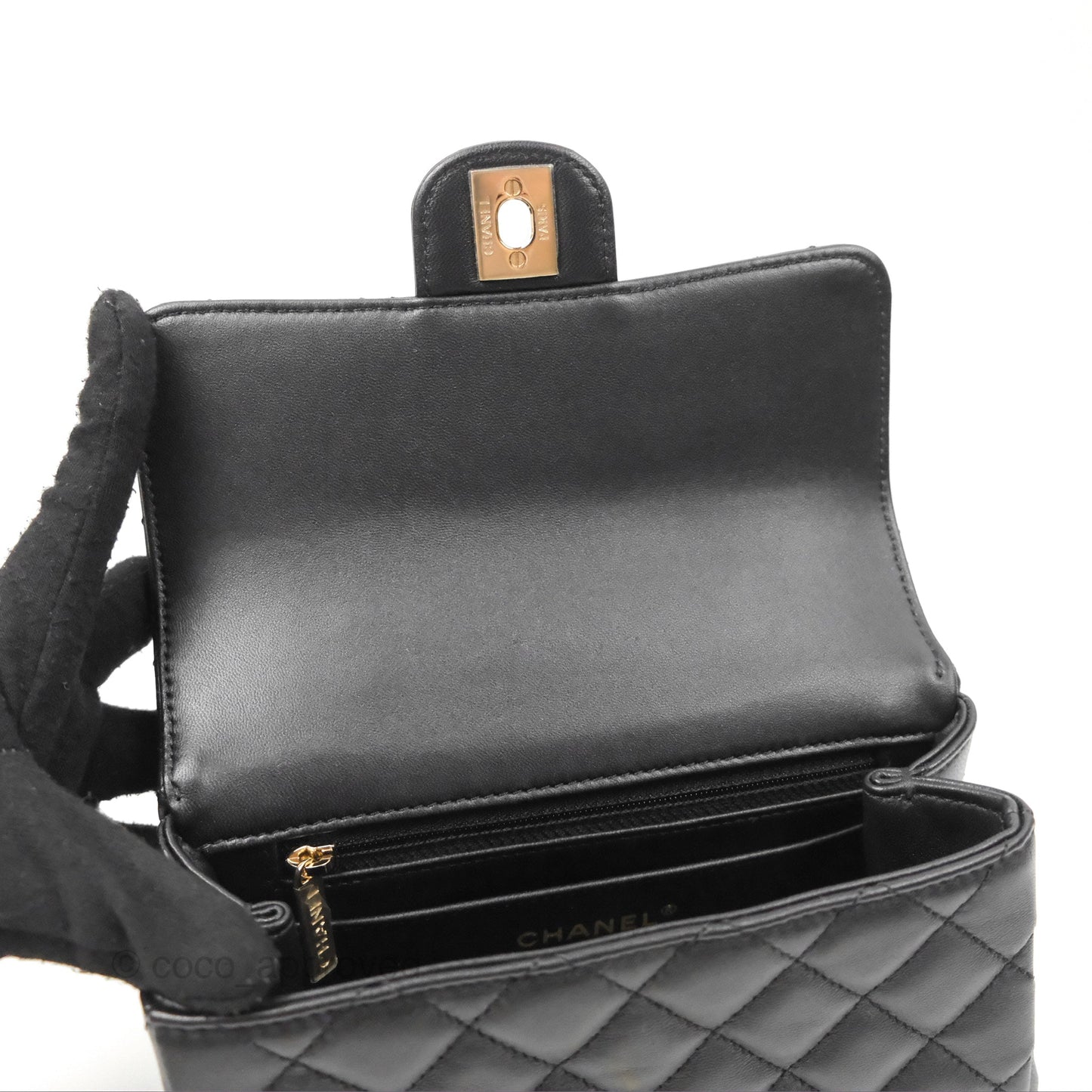Chanel Mini Rectangle Flap with Crystals Top Handle Black Lambskin 23A