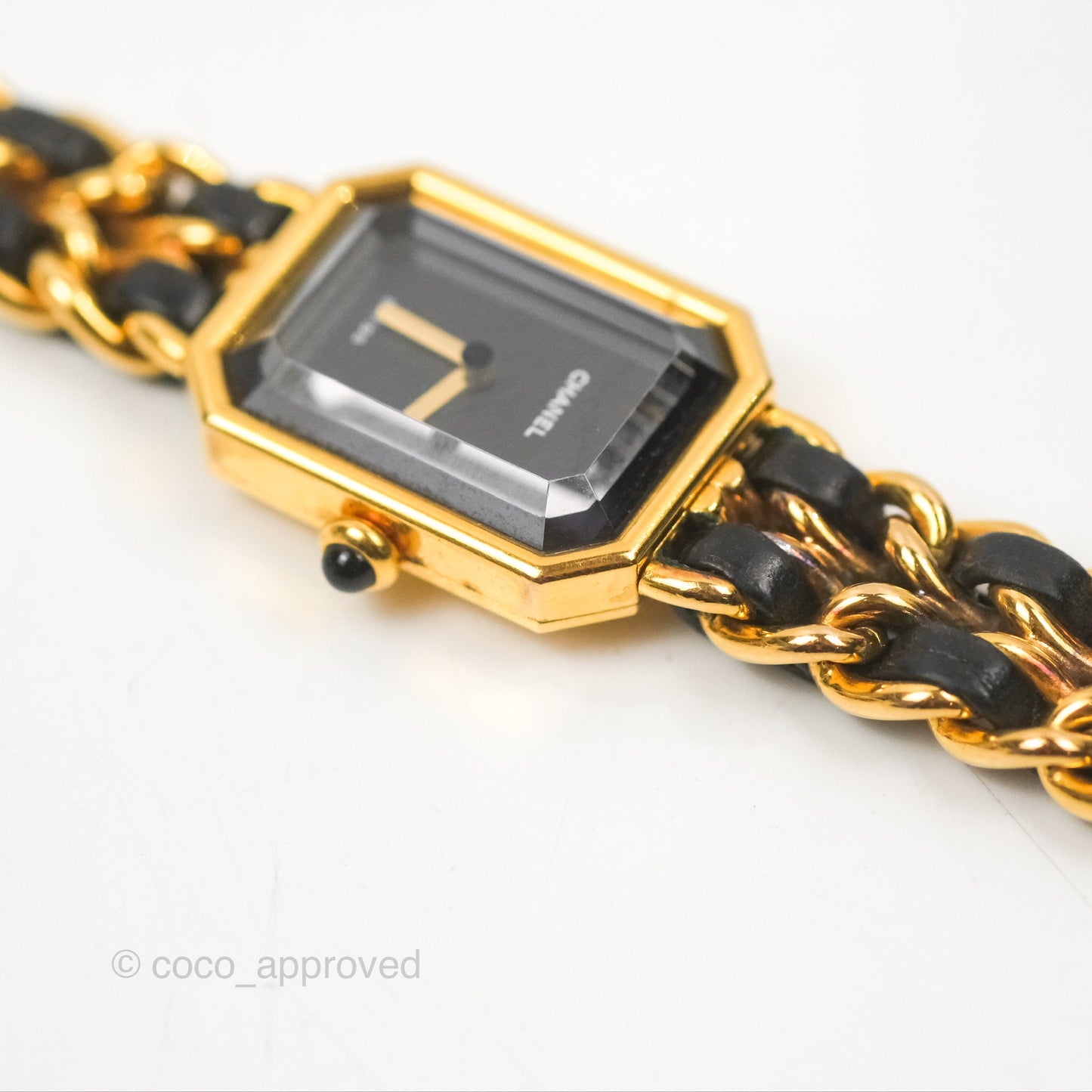 Chanel Vintage Première Watch Black Leather Gold Plated Size S