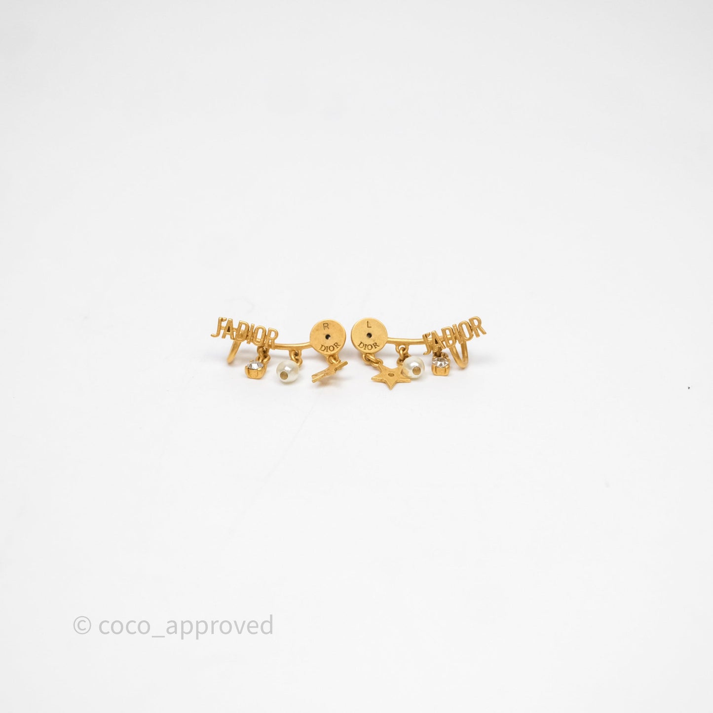 Christian Dior J'Adior Crystal Pearl Drop Earrings Aged Gold Tone