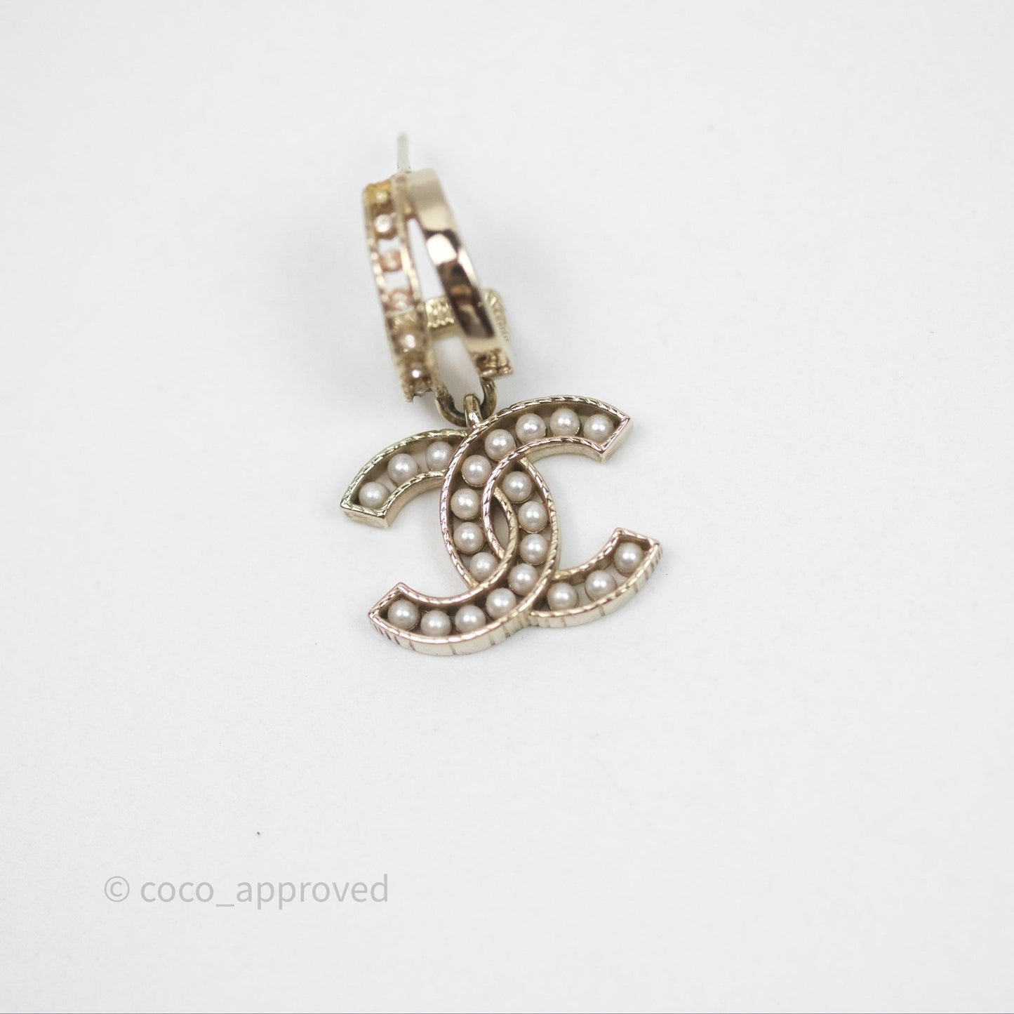 Chanel Pearl CC Crystal Double Hoop Earrings Gold Tone 21B