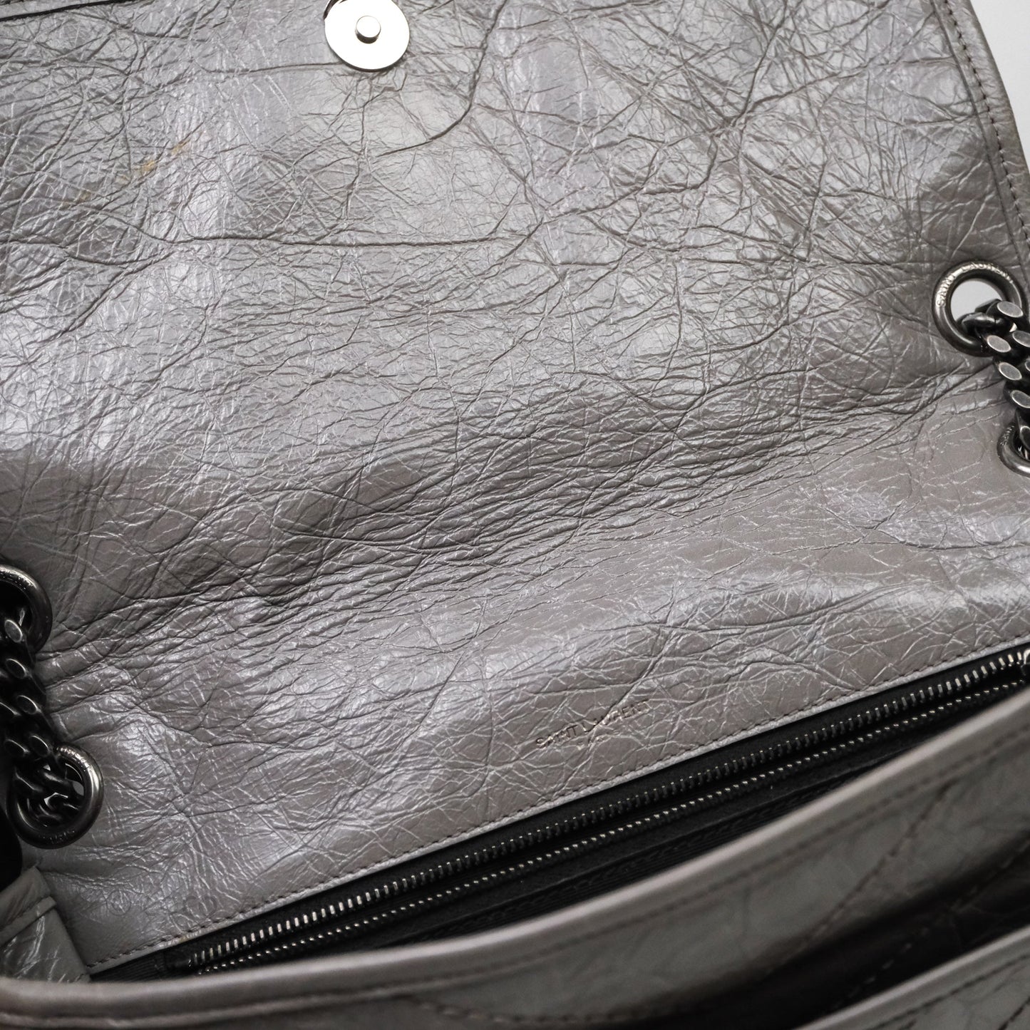 Saint Laurent Medium Niki Chain Bag Crinkled Calfskin Grey