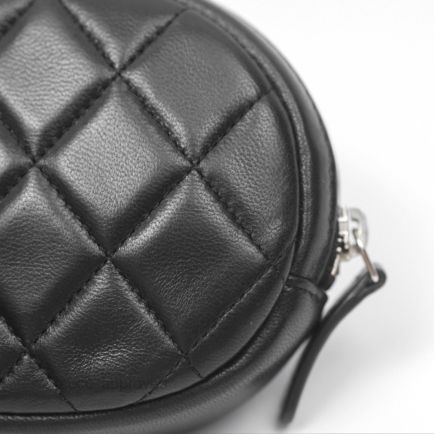 Chanel Quilted CC Round Coin Purse Black Lambskin Silver Hardware