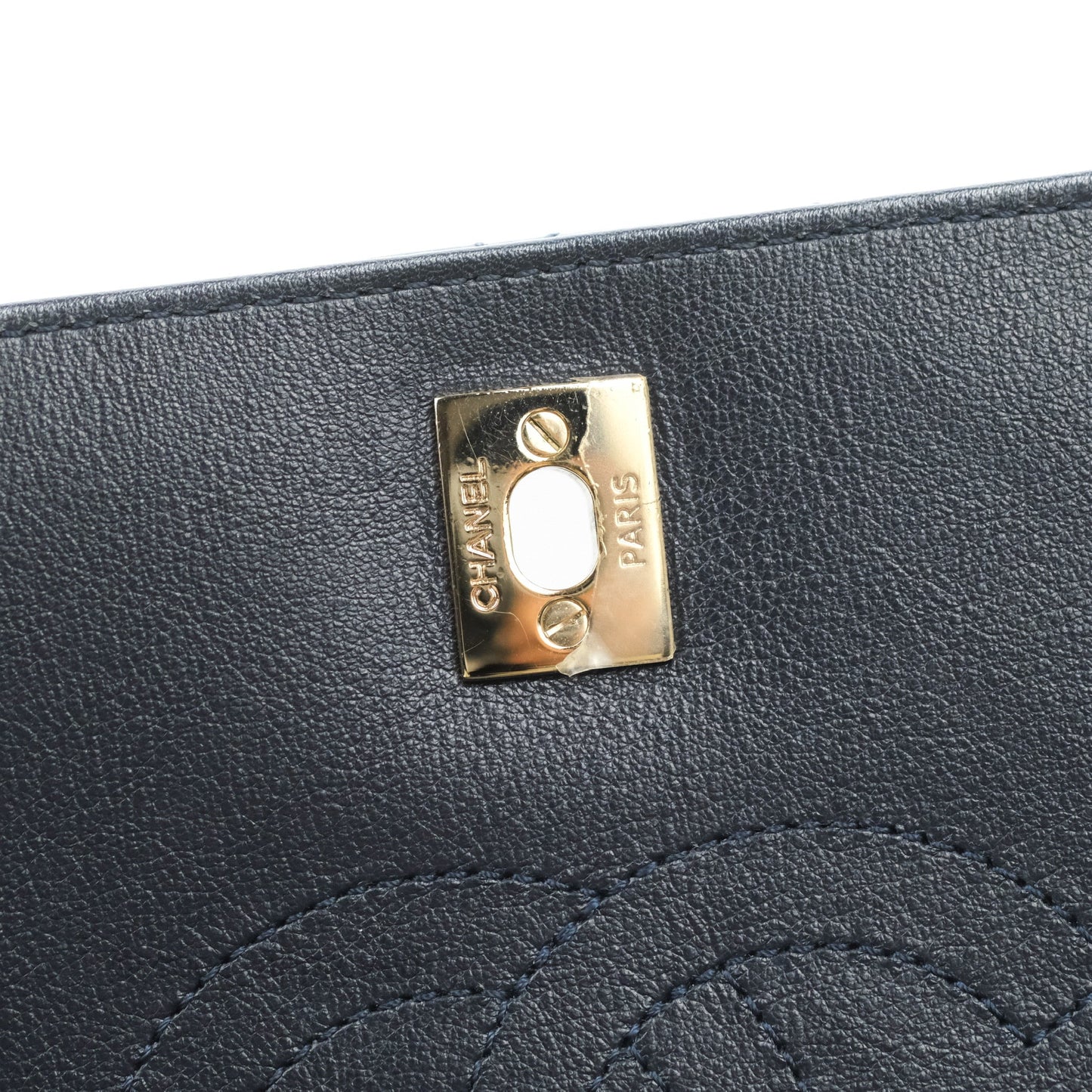 Chanel Medium Statement Chevron Flap Bag Navy Calfskin Gold Hardware