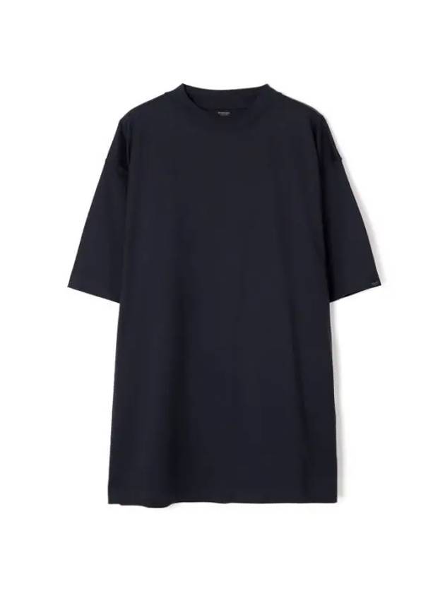 Luxury Balenciaga Cotton Crew Neck Short Sleeve T-Shirt Navy