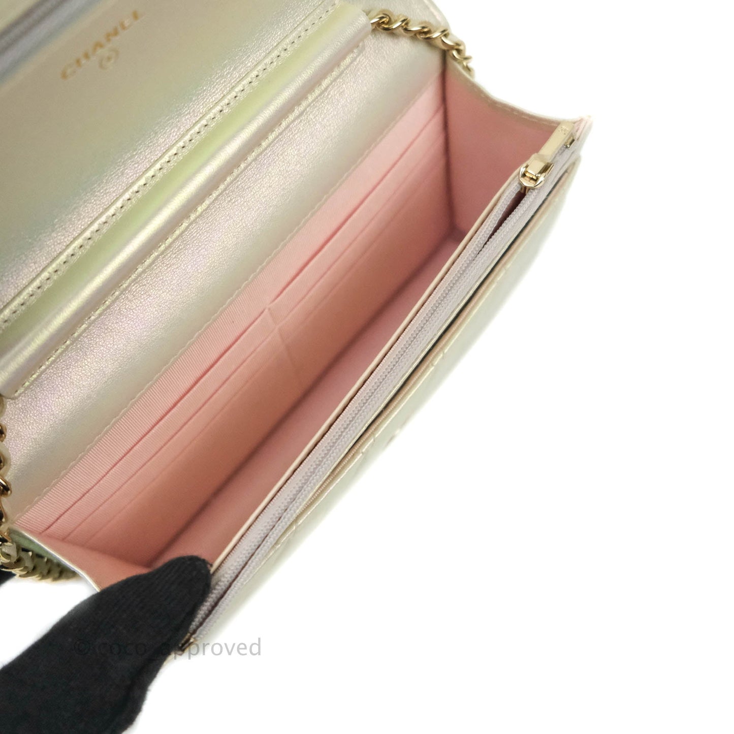 Chanel Quilted Wallet on Chain WOC Iridescent Ivory Light Gold Hardware