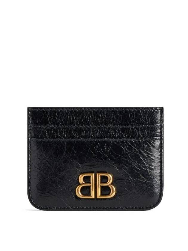 Luxury Balenciaga Embellished Logo Leather Card Wallet Black