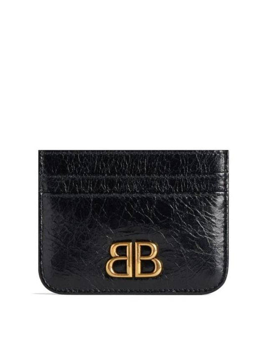 Luxury Balenciaga Embellished Logo Leather Card Wallet Black