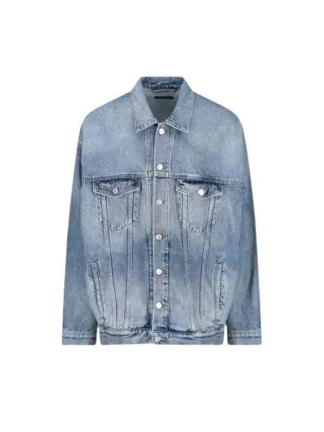Luxury Balenciaga Back Logo Print Oversized Denim Jacket Blue